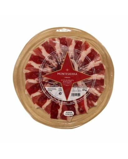 Jamón 50 % ibérico de bellota Montesierra, 85 g. Corte tipo «tapa» en atmósfera protectora.