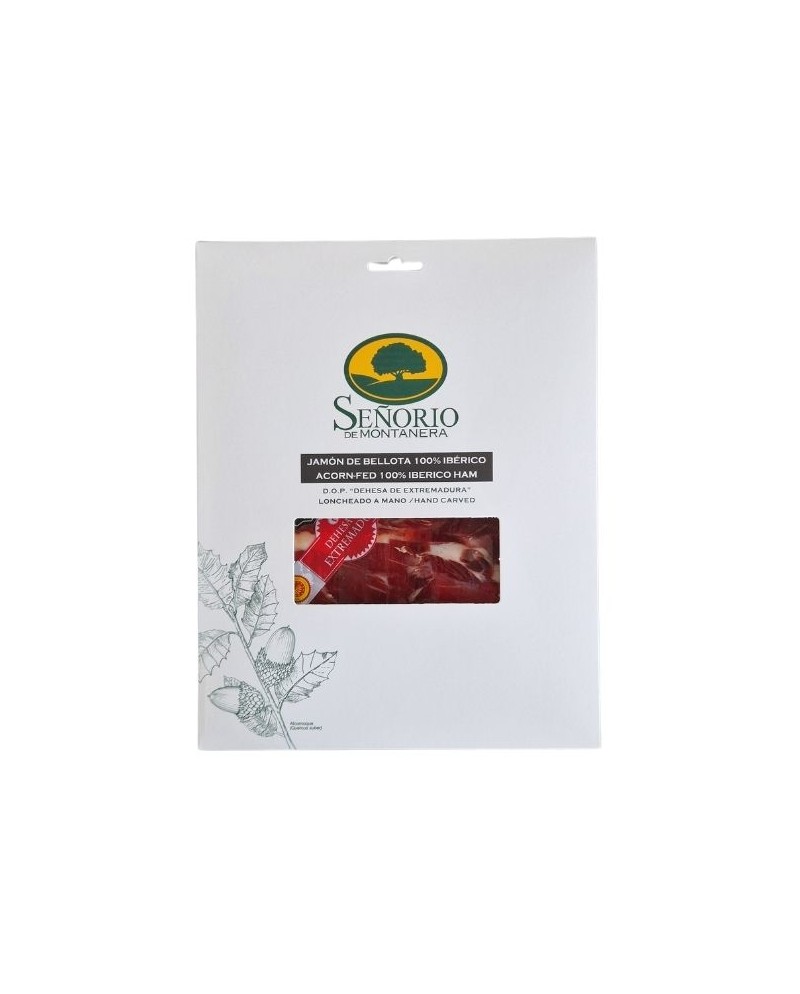 Jambon 100% ibérique bellota Pata Negra coupé au couteau 80 g - DOP Dehesa de Extremadura - Señorio de Montanera