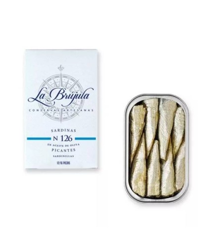 Sardinas picantes en aceite de oliva La Brujula n.º 126. 115 g